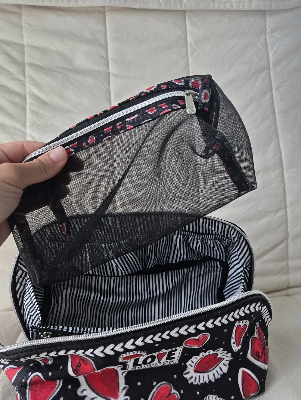 Brighton Hearts Flutter‎ Cosmetic Bag Compact Travel Organizer